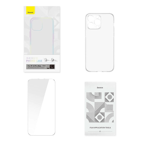 Läpinäkyvä kotelo ja karkaistu lasi -setti Baseus Corning iPhone 14 Pro Maxille