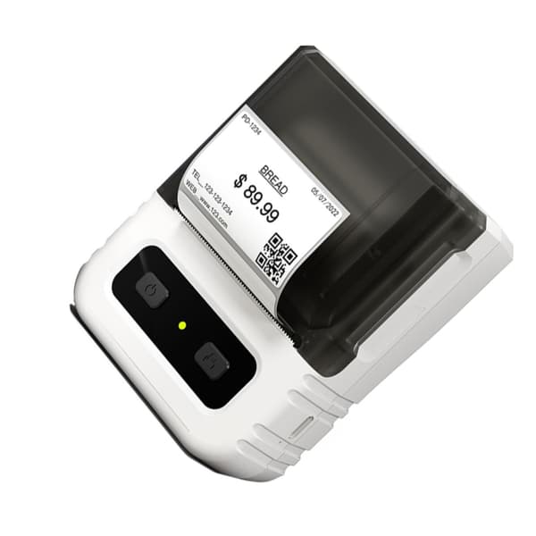 Bärbar Bluetooth termisk etikettsskrivare för butik, lager, 203dpi, USB-C, 20-50mm etiketter, kompatibel med iOS Android Windows Linux Mac Chrome OS K White