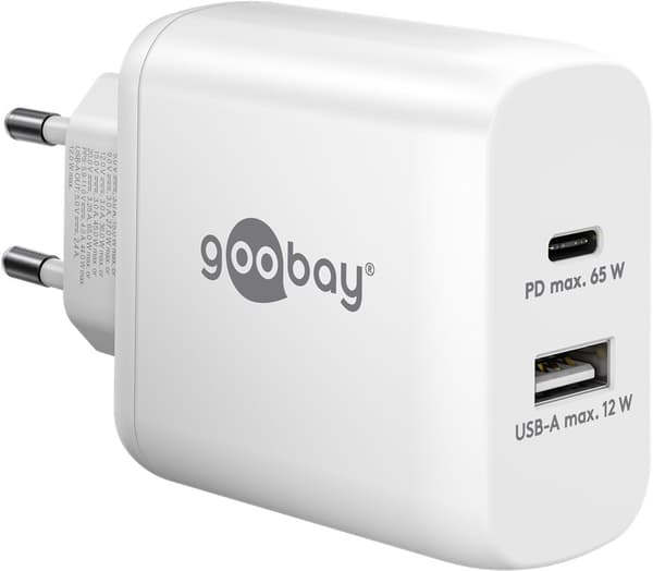 65 W USB-C PD GaN dubbel snabbladdare vit
