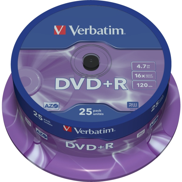DVD+R, 16x, 4.7 GB/120 min, 25-pack spindel, AZO