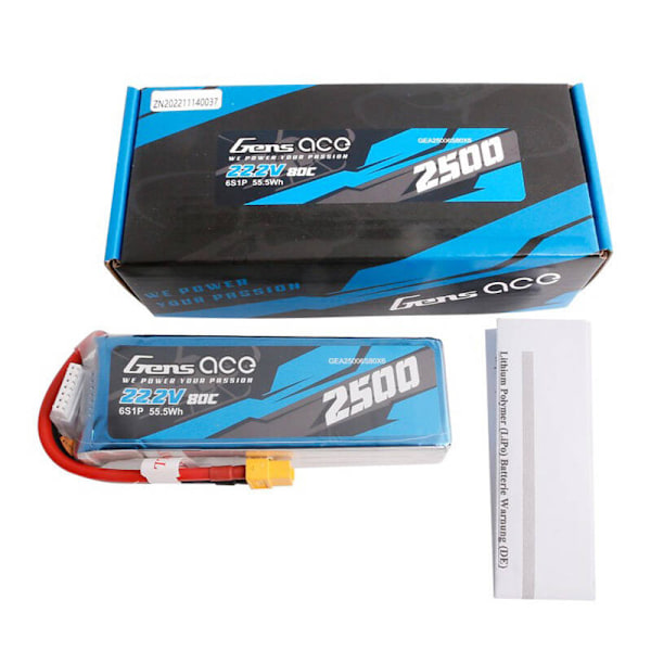 Gens ace 2500mAh 22,2V 80C 6S1P Lipo-batteripaket med XT60-kontakt