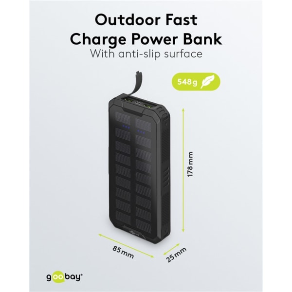 Utomhus snabbladdning Powerbank med solceller 20.000 mAh (USB-C™ PD, QC 3.0)
