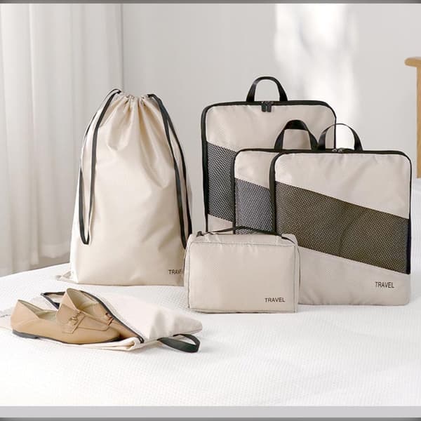 Packningskuber 6-delars set – komprimerande organiserare för resor med meshfönster, vattenavvisande polyester, diamantkviltad design Gray Gray