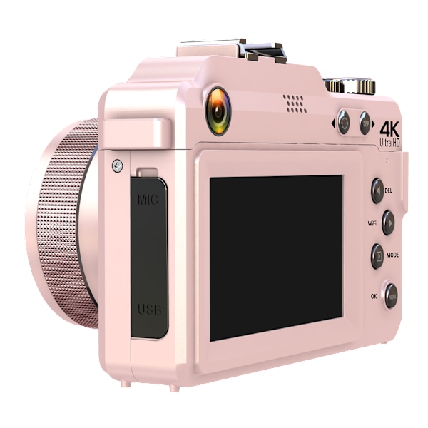 INF Digitalkamera 4K/48MP/18X digital zoom/stabilisering/autofokus/dubbelkamera Rosa