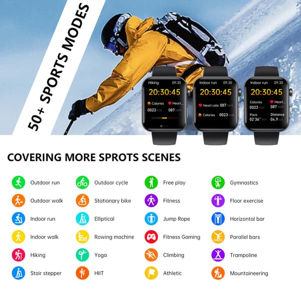 Smartwatch - Måler puls, blodtryk, ilt i blodet og skridt Black Silicone strap Black Silicone strap