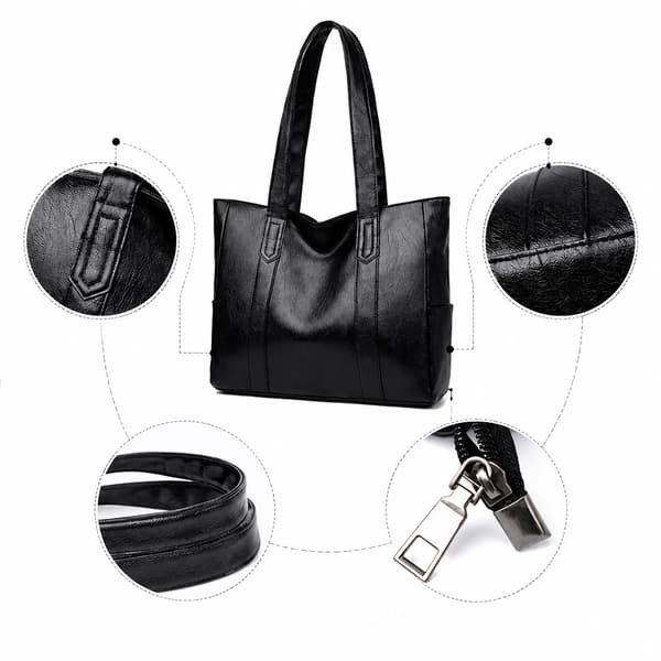 Chic Svart PU Läder Tote Bag - Mångsidig & Rymlig