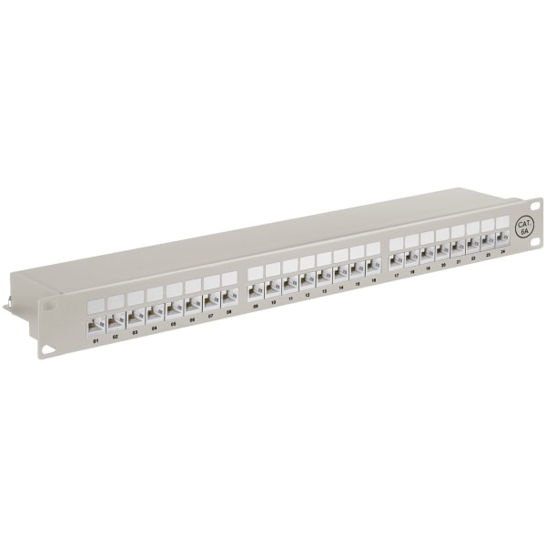 CAT 6A 19 tums (48,3 cm) kopplingspanel, 24 portar (1 HE) Grå