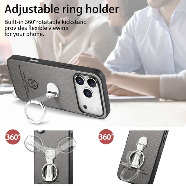 Grått PU Läderfodral Kompatibelt med iPhone 17 Air med 360° Roterande Ringstativ