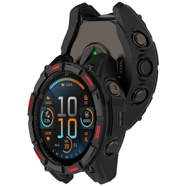 Tactix 8 Sort TPU Beskyttelsesetui til Garmin 51mm Solar Sort+rød