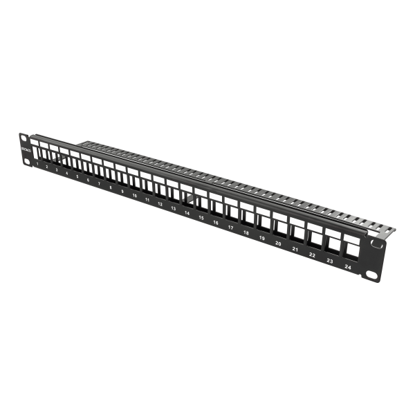 Patch panel 24 ports w/out connectors cable support 1U 19"
