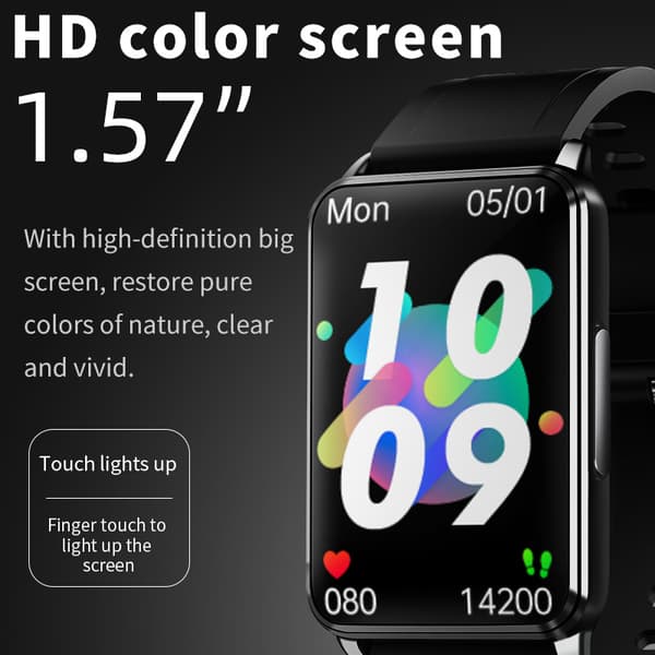 Smartwatch med EKG, puls, blodiltning, søvnmonitor Black Black