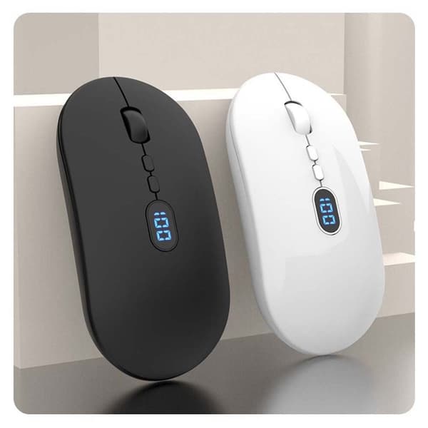 Trådløs USB Bluetooth-mus med digitalt display - 2,4G + Bluetooth Dual Mode genopladelig mus White White
