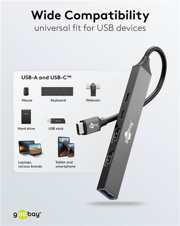 Slim 5-ports USB-hub, USB-C™ til USB-C™/USB-A, 5 Gbit/s