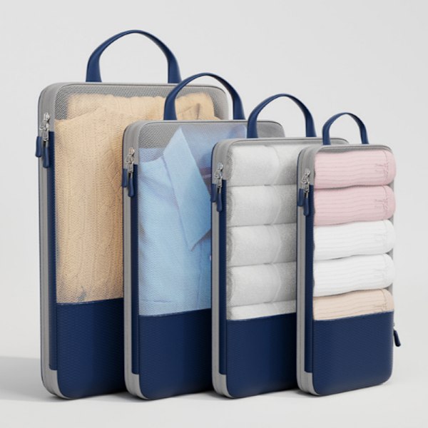Smarta Packkuber Set - 4 Resetillbehör för Optimal Klädförvaring Marinblå