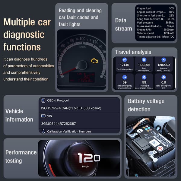 Auton vikadiagnostiikkalaite Bluetooth 5.4 -yhteydellä ja AI OBD -älydiagnostiikalla