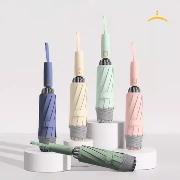 Omvänt inverterat paraply med reflekterande remsa och silikonhandtag