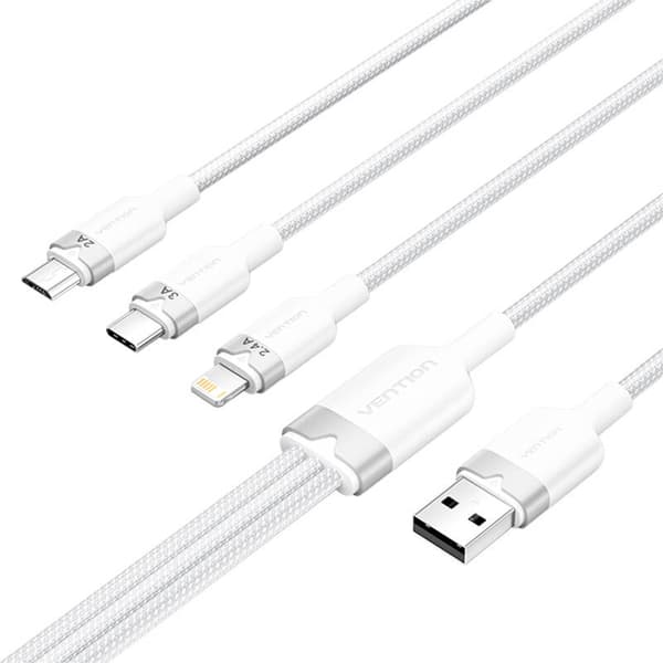 USB 2.0 A - 3in1 3A-kabel Vention CTPWG 1.5M (vit)