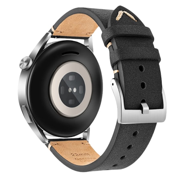 Armband i äkta läder för Huawei GT4 Pro Svart + Silver 22 mm