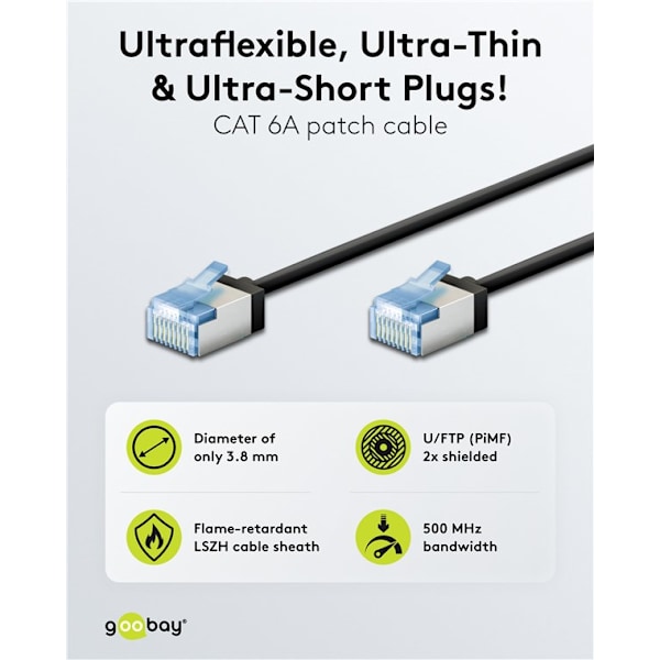 Ultraflexibel patchkabel CAT 6A, slim, U/FTP, svart