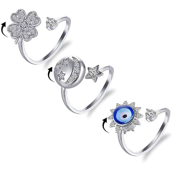 Set med 3 ringar med roterbar symboler Silver