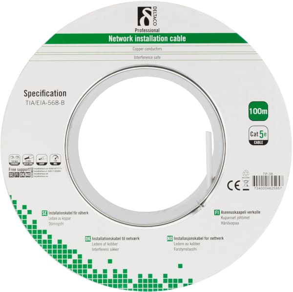U/UTP Cat5e installation cable 100m reel 100MHz Delta certif