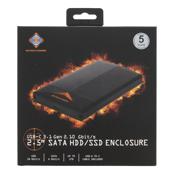 DELTACO GAMING 2.5" SATA HDD enclosure, aluminum, LED, USBC, USB