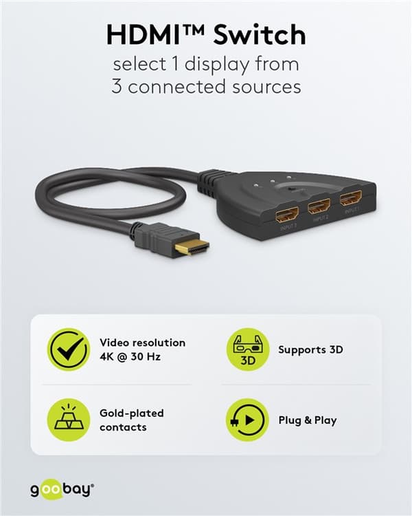 Manuaalinen HDMI™-kytkin 3/1