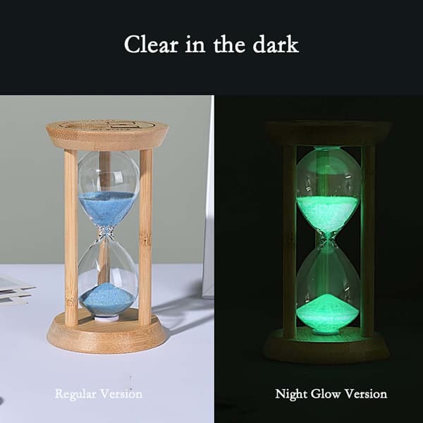 10-minutters blå lysende timeglas - dekorativt sandur med træbase til hjemmet