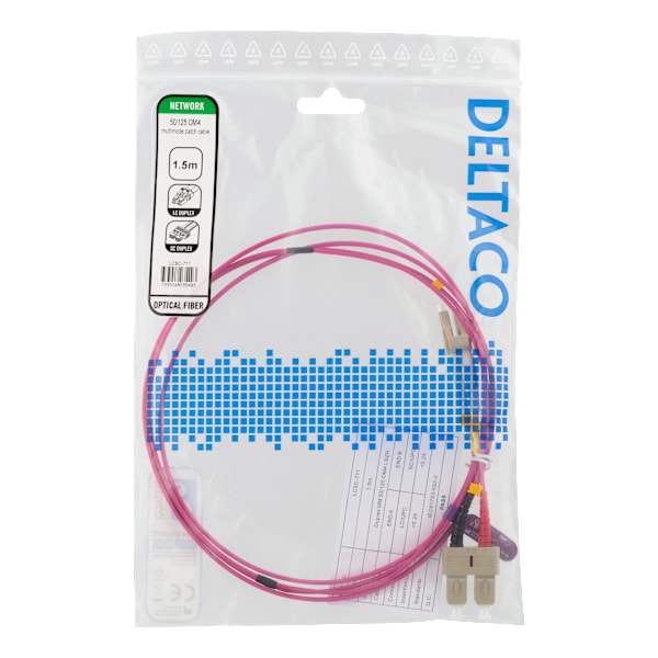 OM4 Fiber cable, LC – SC, duplex, multimode, 50/125, 1,5m