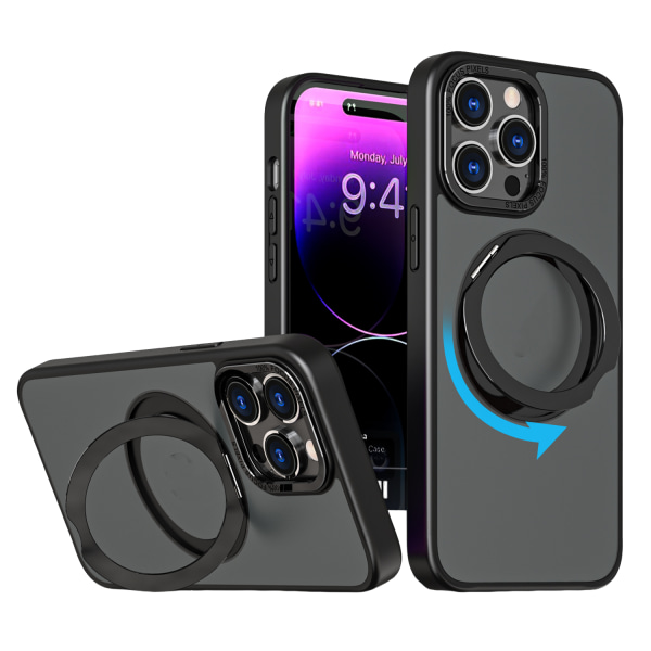 Magnetiskt skyddande telefonfodral med osynligt stativ för iPhone iPhone 15 Pro Svart
