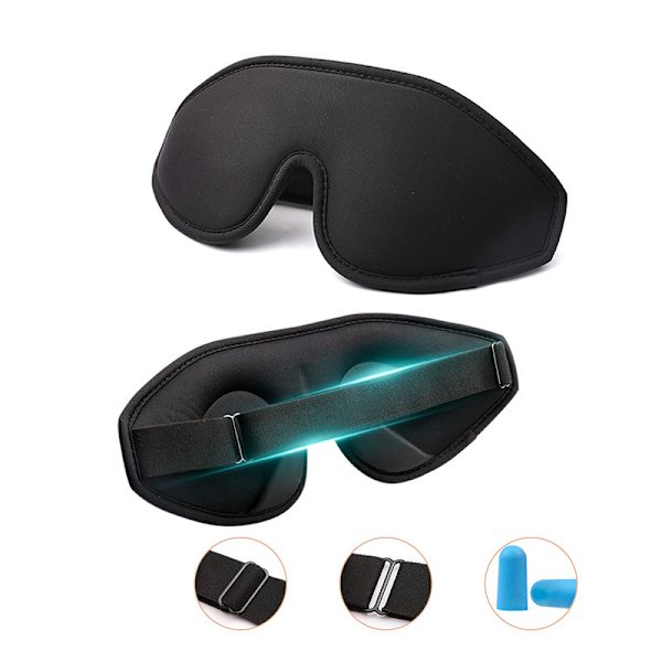 Ögonmask med öronpropp 3D-sömnmask för sömnlur Resor Skiftarbete Svart