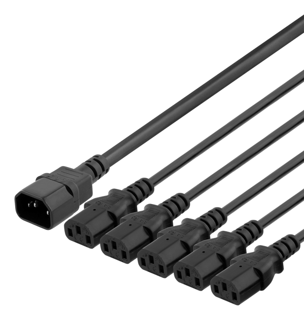 IEC C14 to 5x IEC C13, Y-splitter cable, 2m, 10A/250V, black