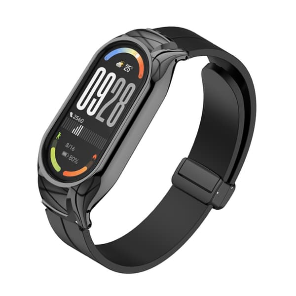 Metaletui og silikon-erstatningsrem kompatibel med Xiaomi Band 9 Ceramic Edition, magnetisk foldelås, 12 mm interface Black Black
