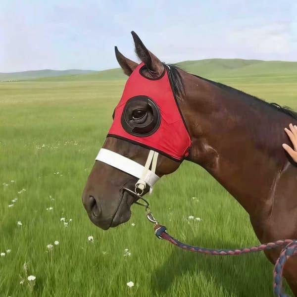 Vindtät Hästmask med Mesh Ögonskydd - Sandtät Utrustning för Ridning Red Red