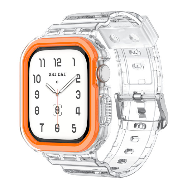 Silikone sportsarmbånd til Apple Watch Series 9/10, 46mm, Transparent Sort Orange