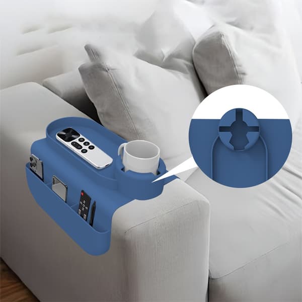 Blå Silikon Soffa Armstöd Mugghållare Bricka - Spillsäker & Organizer