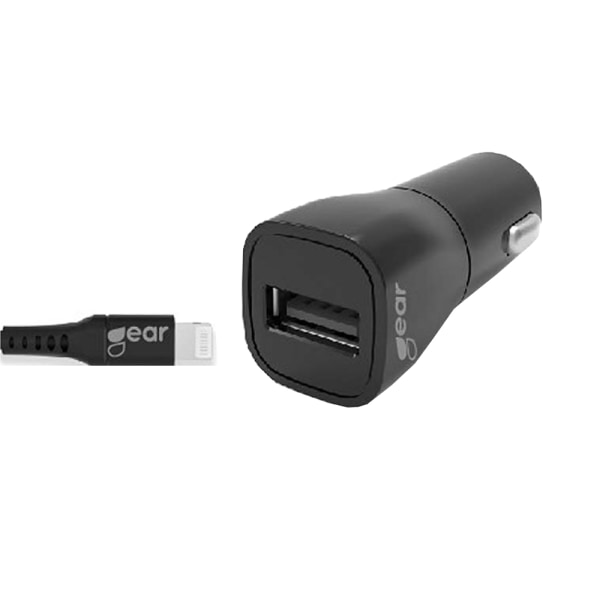 GEAR Laddare 12-24V 1xUSB 2,4A Svart Lightning Kabel 1m MFI C89