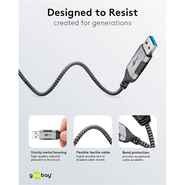 Ethernet-kabel USB-A 3.0 til RJ45, Slim, 7,5 m