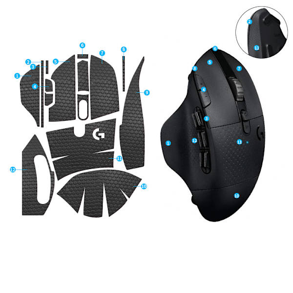 Forbedrede Grip Mouse Stickers til Logitech G604 - Sort