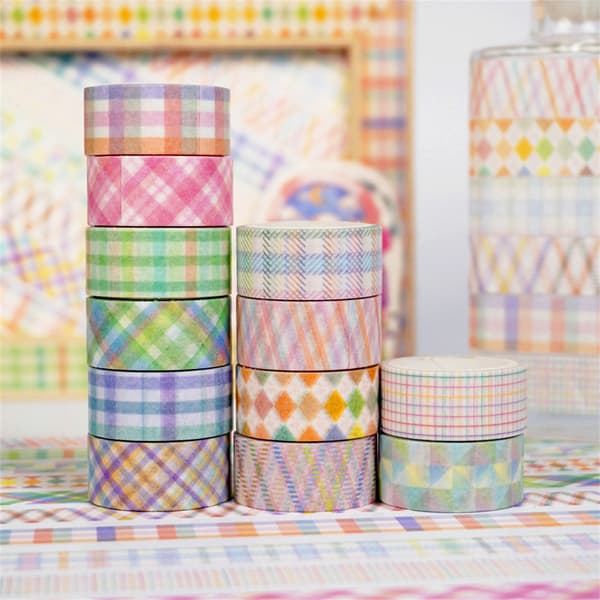 Stribet ternet washi tape sæt 12 ruller Multicolor1 Multicolor1