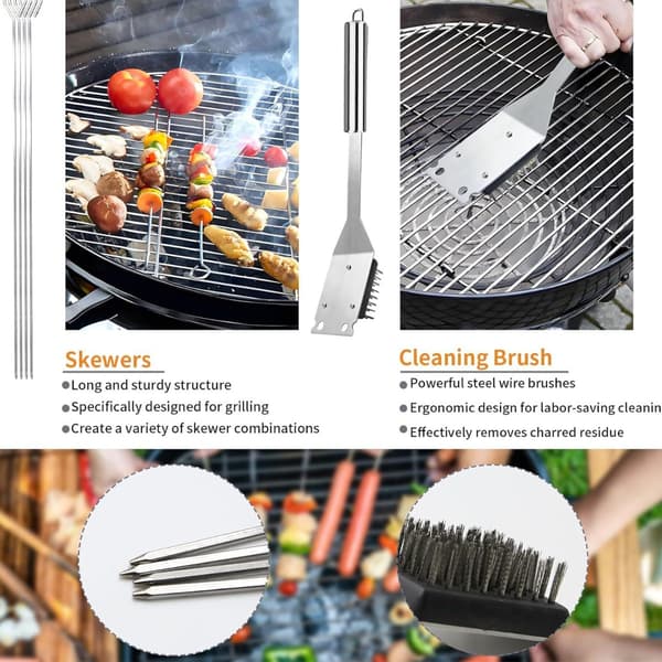 20-delt grillværktøjssæt i rustfrit stål - Bærbart grilltilbehørssæt, perfekt til udendørs madlavning