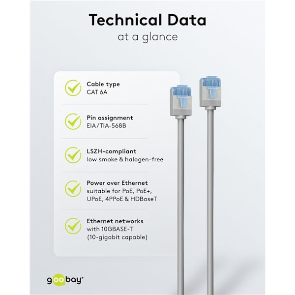 Ultraflexibel patchkabel CAT 6A, slim, U/FTP, grå