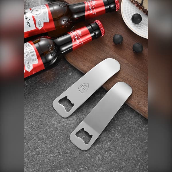 2-Pack Platt Flasköppnare i Rostfritt Stål - Silver, Kraftig, Perfekt för Öl, Läsk och Andra Drycker