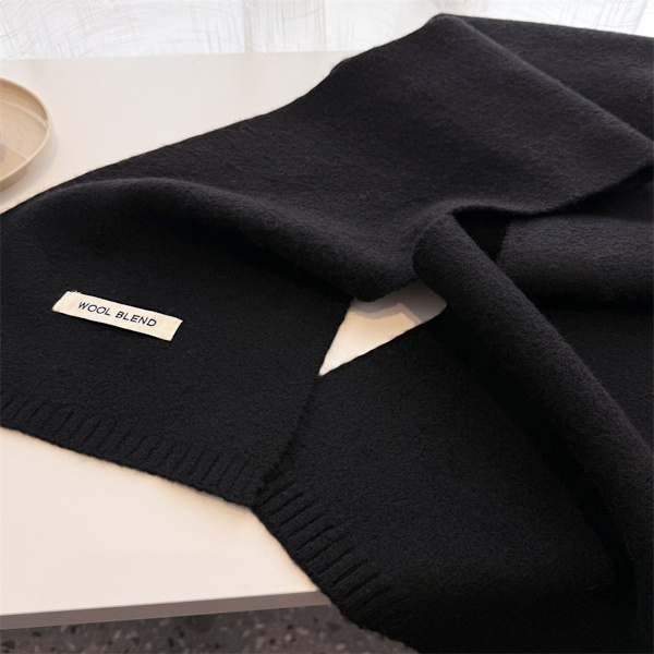 Vinter Varm Halsduk Sjal - Solid Svart Polyester Halsvärmare