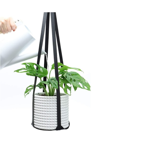 Minimalistisk hängande planteringskorg i läder Blomkrukställ Svart