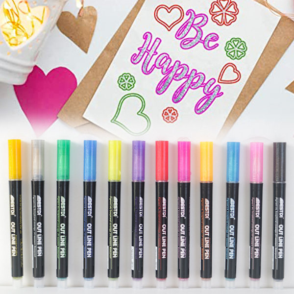 Livfullt Dubbel Linje Kontur Marker Set för Konst 12-pack