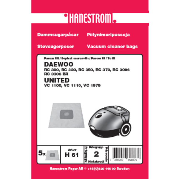 Dammsugarpåsar UNITED, DAEWOO RC 300