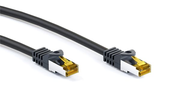 RJ45 patchkabel S/FTP (PiMF), 500 MHz, med CAT 7 råkabel, svart, 15 m