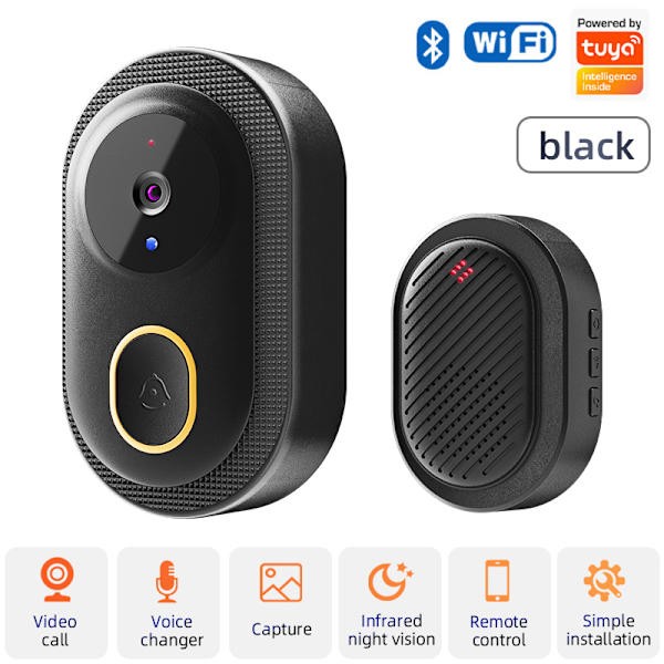 Förbättrad Hemsäkerhet: Trådlös Smart Video Dörrklocka K9 Black Black