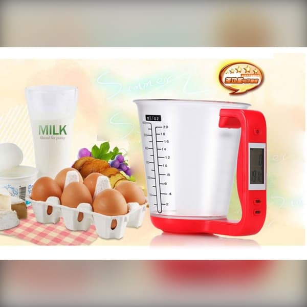 Digital Kitchen Measuring Cup Scale with LCD Display and Multiple Units - Red